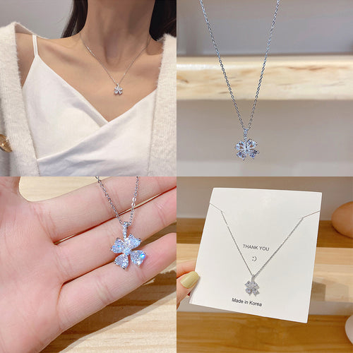 Damen Glücksblatt Zirkon Halskette