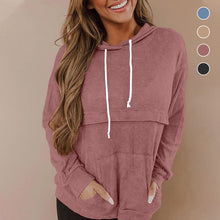 Laden Sie das Bild in den Galerie-Viewer, Einfarbiger Langärmeliger Kapuzenpullover mit Kordelzug