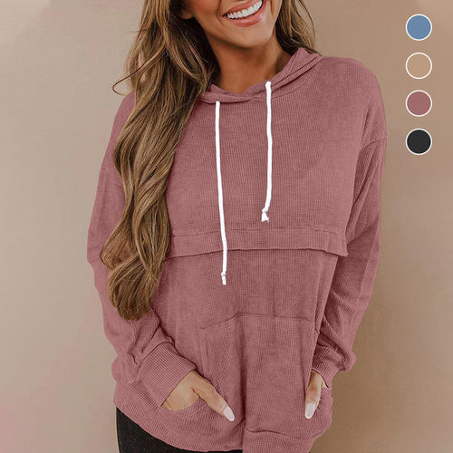 Einfarbiger Langärmeliger Kapuzenpullover mit Kordelzug