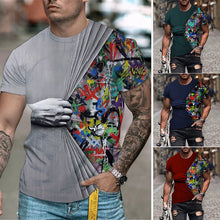 Laden Sie das Bild in den Galerie-Viewer, Herren-T-Shirt mit 3D-Druck und Rundhalsausschnitt