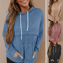 Laden Sie das Bild in den Galerie-Viewer, Einfarbiger Langärmeliger Kapuzenpullover mit Kordelzug