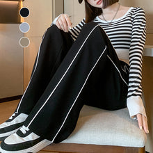 Laden Sie das Bild in den Galerie-Viewer, Seitengestreifte Hochhaushose mit weitem Bein