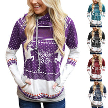 Laden Sie das Bild in den Galerie-Viewer, Lässiger Langärmeliger Kapuzenpullover mit Weihnachtsdruck für Damen
