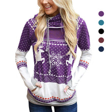 Laden Sie das Bild in den Galerie-Viewer, Lässiger Langärmeliger Kapuzenpullover mit Weihnachtsdruck für Damen