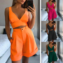 Laden Sie das Bild in den Galerie-Viewer, Weibliches einfarbiges Sommer-2-teiliges Set