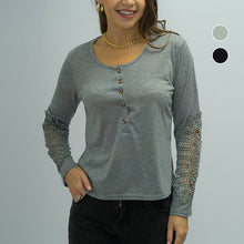 Laden Sie das Bild in den Galerie-Viewer, Einfarbiges Langarm-T-Shirt aus Spitze