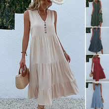 Laden Sie das Bild in den Galerie-Viewer, Lässiges einfarbiges Kleid mit Knöpfen