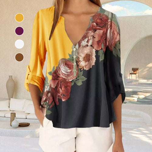 Bedrucktes Chiffonhemd mit V-Ausschnitt