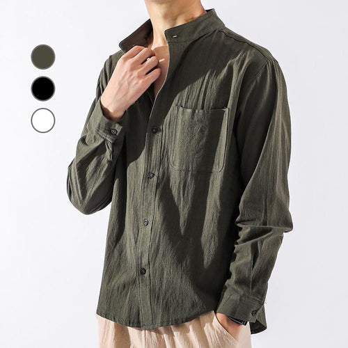 Einfarbiges Leinenhemd mit Stehkragen