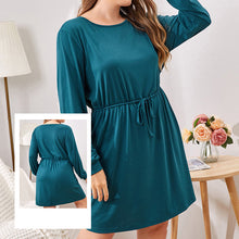 Laden Sie das Bild in den Galerie-Viewer, Modisches Kleid mit Kordelzug und Rundhalsausschnitt