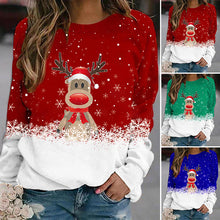 Laden Sie das Bild in den Galerie-Viewer, Weihnachtspullover mit Hirschdruck und Rundhalsausschnitt für Damen