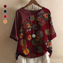 Laden Sie das Bild in den Galerie-Viewer, Kurzärmliges T-Shirt mit Blumendruck für Damen