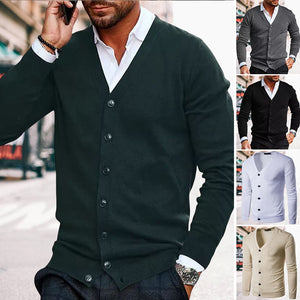 Einfarbige Strickjacke mit V-Ausschnitt