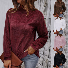 Laden Sie das Bild in den Galerie-Viewer, Einfarbiger Langärmliger Plüsch-Rollkragenpullover für Damen