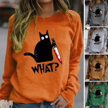 Laden Sie das Bild in den Galerie-Viewer, Lustiges T-Shirt mit schwarzem Katzendruck