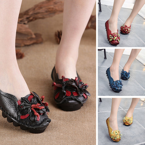 Blumen-Lederschuhe aus PU-Leder im ethnischen Stil