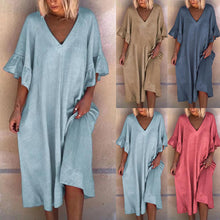 Laden Sie das Bild in den Galerie-Viewer, Einfarbiges Kleid Mit Rüschenärmeln