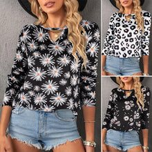 Laden Sie das Bild in den Galerie-Viewer, Bedrucktes Rundhals-T-Shirt für Damen mit langen Ärmeln