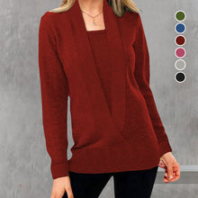 Laden Sie das Bild in den Galerie-Viewer, Strickpullover mit V-Ausschnitt und langen Ärmeln für Damen
