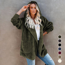 Laden Sie das Bild in den Galerie-Viewer, Langärmlige Lässige Einfarbige Strickjacke mit Kapuze