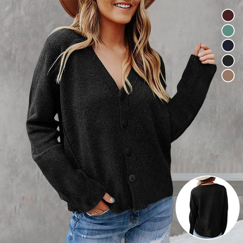 Damen Einfarbige Strickjacke mit Knöpfen