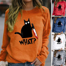 Laden Sie das Bild in den Galerie-Viewer, Lustiges T-Shirt mit schwarzem Katzendruck