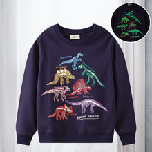 Laden Sie das Bild in den Galerie-Viewer, Rundhals-Sweatshirt mit leuchtenden Dinosauriern