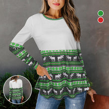Laden Sie das Bild in den Galerie-Viewer, Langarm-T-Shirt mit Elch-Print und Rundhalsausschnitt