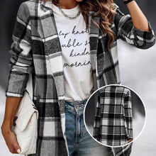 Laden Sie das Bild in den Galerie-Viewer, Karierte Wolljacke mit langen Ärmeln und Taschen