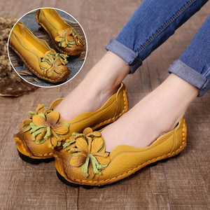 Blumen-Lederschuhe aus PU-Leder im ethnischen Stil