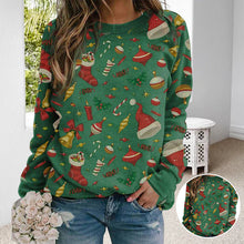 Laden Sie das Bild in den Galerie-Viewer, Rundhalsausschnitt Weihnachtsmütze Print Sweatshirt