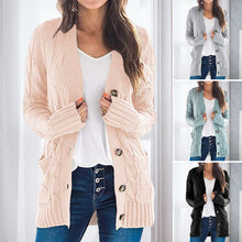 Laden Sie das Bild in den Galerie-Viewer, Lässige Langärmlige Strickjacke mit V-Ausschnitt