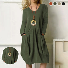 Laden Sie das Bild in den Galerie-Viewer, Damen lockeres lässiges langes Kleid einfarbiges Taschenkleid
