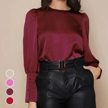 Laden Sie das Bild in den Galerie-Viewer, Geknöpftes Satinhemd mit Rundhalsausschnitt