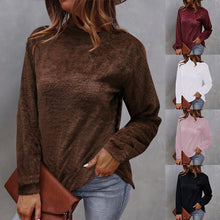 Laden Sie das Bild in den Galerie-Viewer, Einfarbiger Langärmliger Plüsch-Rollkragenpullover für Damen