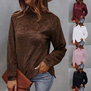 Einfarbiger Langärmliger Plüsch-Rollkragenpullover für Damen