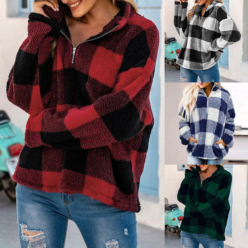 Dicker karierter Rollkragen-Sweatshirt für Damen
