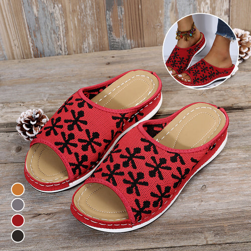 Retro Hohlblumensandalen mit rundem Kopf für Damen