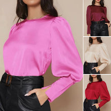 Laden Sie das Bild in den Galerie-Viewer, Geknöpftes Satinhemd mit Rundhalsausschnitt