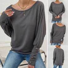 Laden Sie das Bild in den Galerie-Viewer, Langärmeliges Einfarbiges T-Shirt mit Rundhalsausschnitt