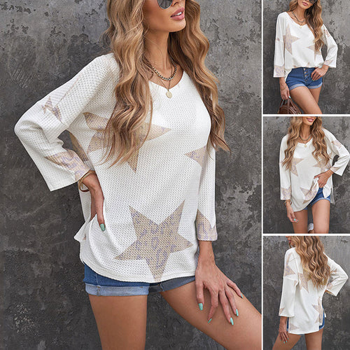 Langärmliges Lockeres T-Shirt mit Sternendruck