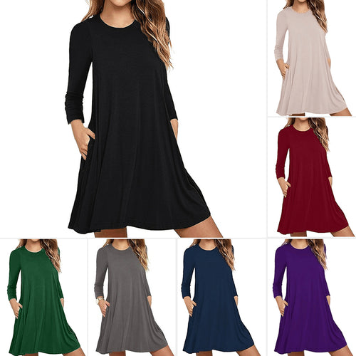 Langärmliges Einfarbiges Reisekleid