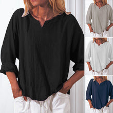 Laden Sie das Bild in den Galerie-Viewer, Lässiges einfarbiges Damen-T-Shirt mit V-Ausschnitt