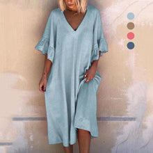 Laden Sie das Bild in den Galerie-Viewer, Einfarbiges Kleid Mit Rüschenärmeln