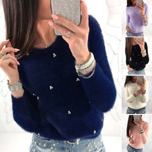 Laden Sie das Bild in den Galerie-Viewer, Plüschiger langärmeliger Pullover mit Perlen