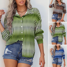 Laden Sie das Bild in den Galerie-Viewer, Strickjacke Gestreiftes Langarm-Hemd mit Revers