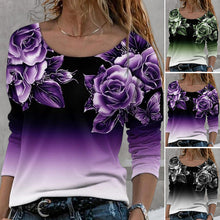 Laden Sie das Bild in den Galerie-Viewer, Langärmliges Lockeres Lässiges T-Shirt mit 3D-Druck