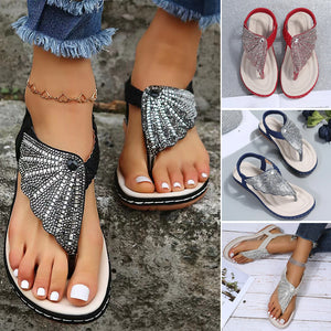 Damen Strap Strass geflochtene Strandschuhe
