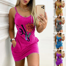 Laden Sie das Bild in den Galerie-Viewer, Ärmelloses Bedrucktes Schlüpferkleid mit Tasche