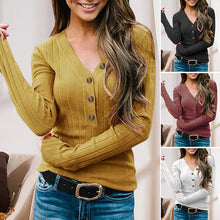 Laden Sie das Bild in den Galerie-Viewer, Strickpullover mit V-Ausschnitt und Knöpfen